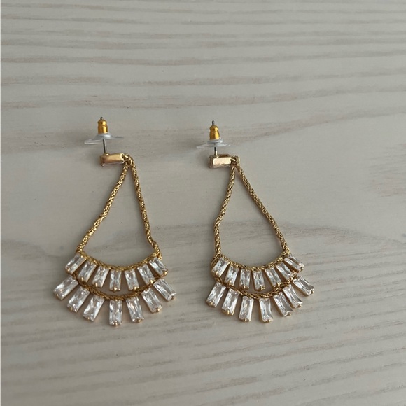 J. Crew Burnished Gold Crystal Fan Drop Earrings - Picture 2 of 2